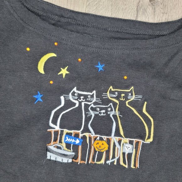 Onque Casuals Black Embroidered beaded Cats Halloween Long Sleeve Shirt Size XL - Picture 6 of 7